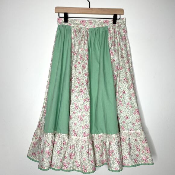 Vintage 70s 80s Handmade Boho Patchwork Cottage Western Ruffle Prairie Skirt S/M - Picture 1 of 6